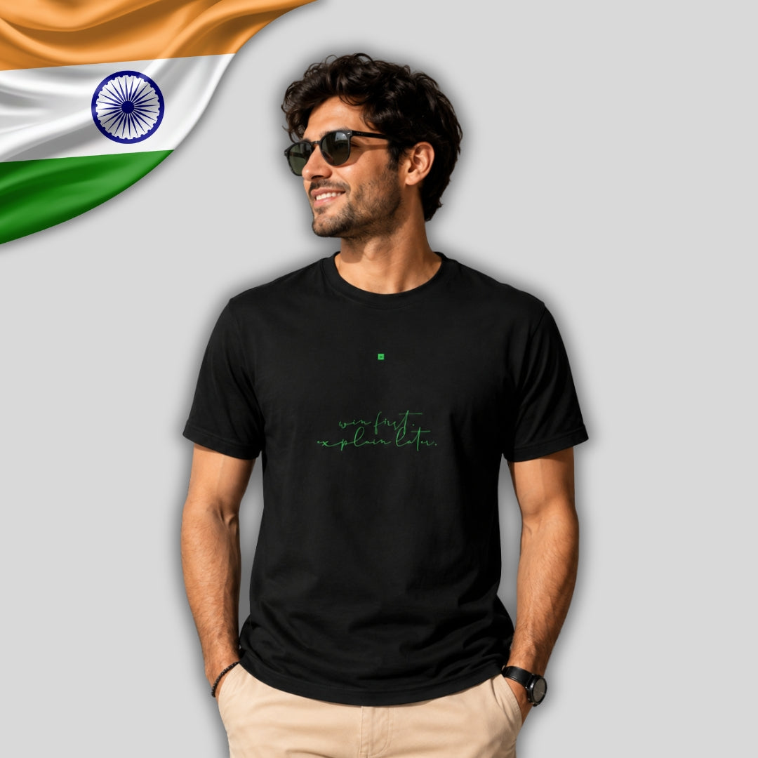 Cotton T-Shirt | ironaadmi | "Win first, explain later"